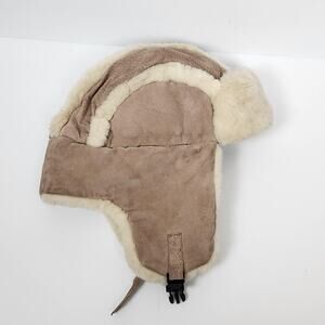 Yukon Tracks Hat Cap Strap Back Mens Large Tan Trapper Ear Flap Faux Fur